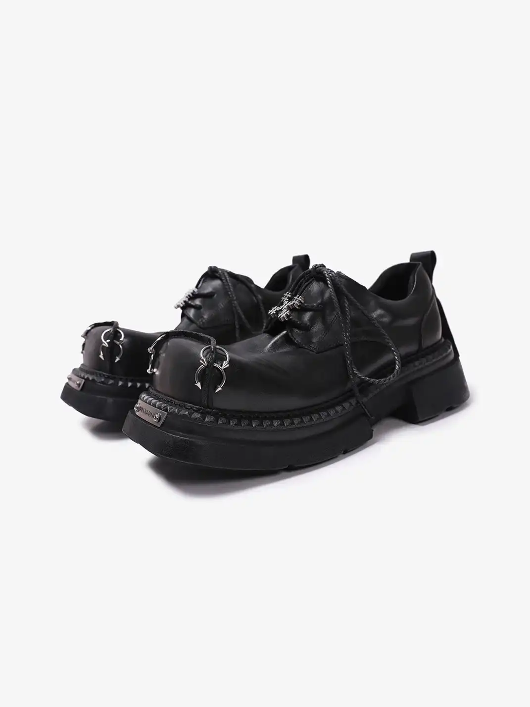 PINJIAHUI | Gothic Metal Ring Chunky Platform Derby Shoes