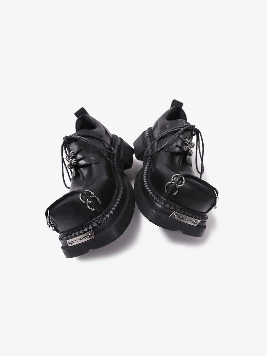 PINJIAHUI | Gothic Metal Ring Chunky Platform Derby Shoes