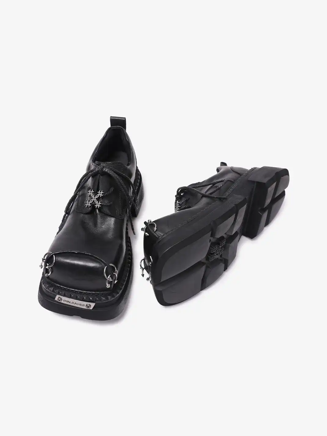 PINJIAHUI | Gothic Metal Ring Chunky Platform Derby Shoes