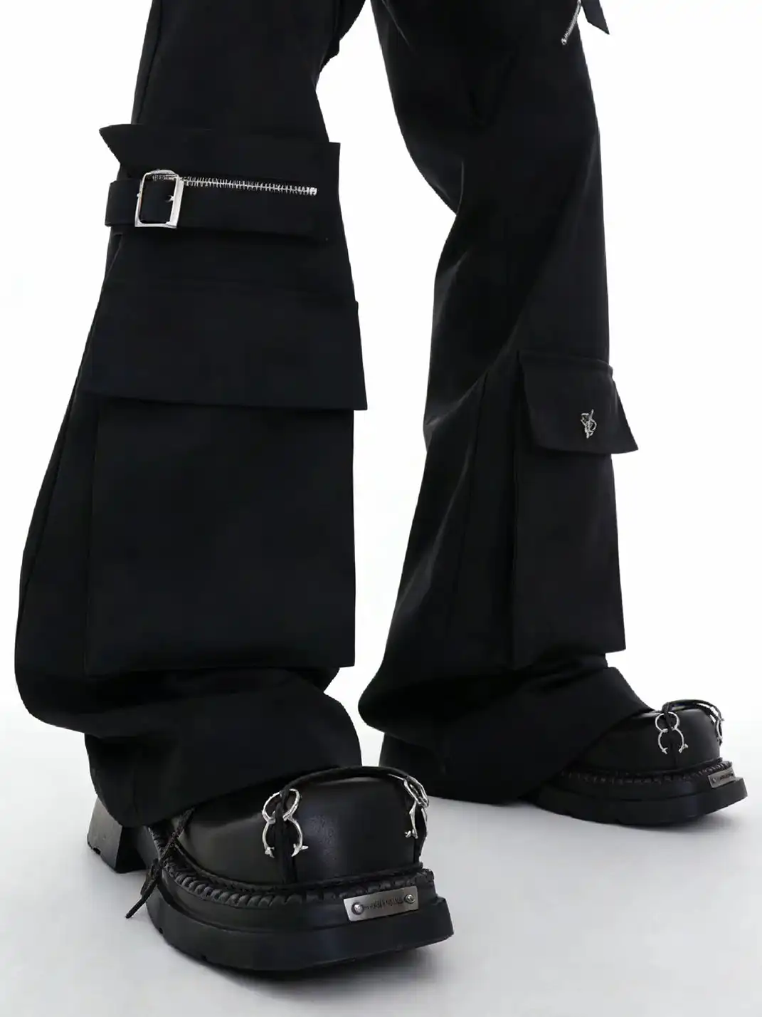 PINJIAHUI | Gothic Metal Ring Chunky Platform Derby Shoes