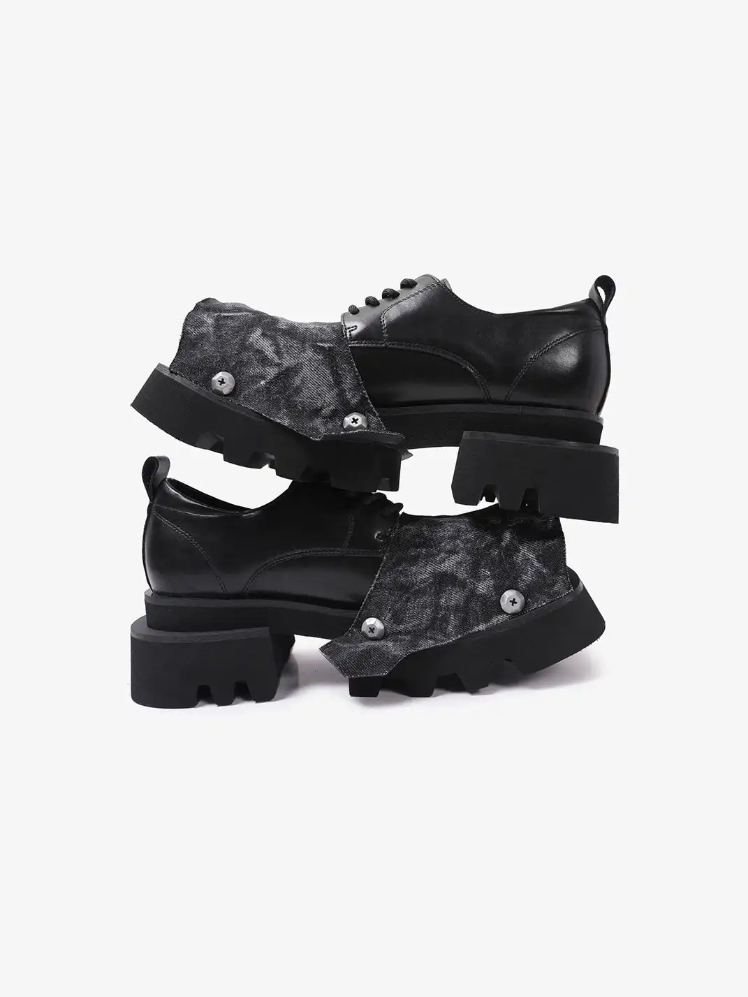 PINJIAHUI | Removable Washed Panel Chunky Lug Sole Derby Shoes