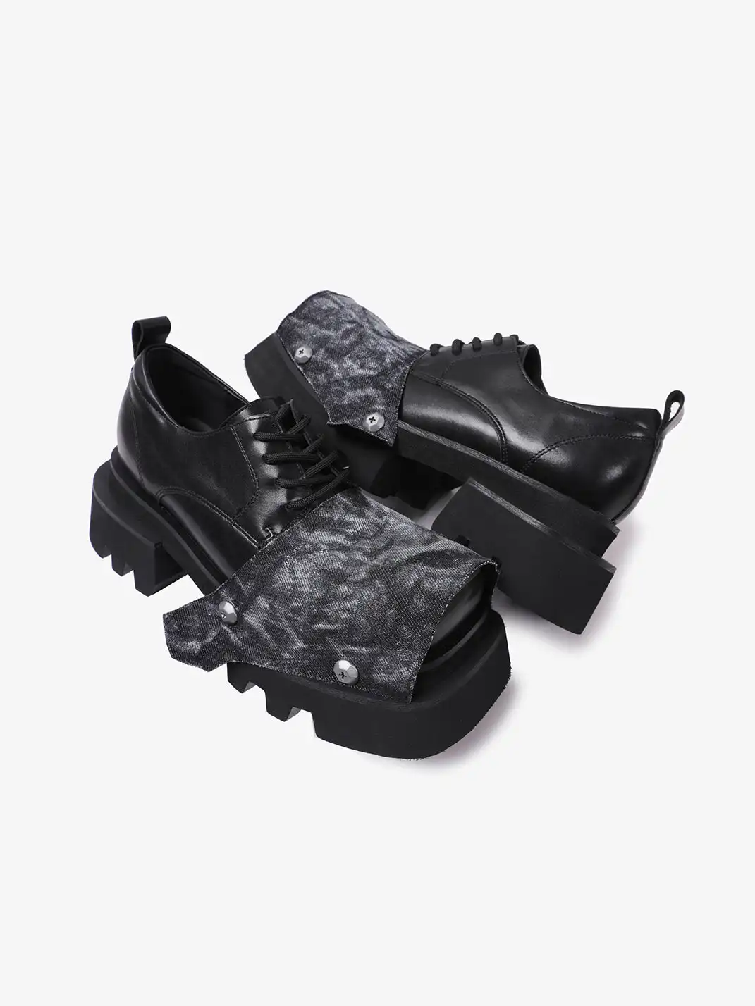 PINJIAHUI | Removable Washed Panel Chunky Lug Sole Derby Shoes