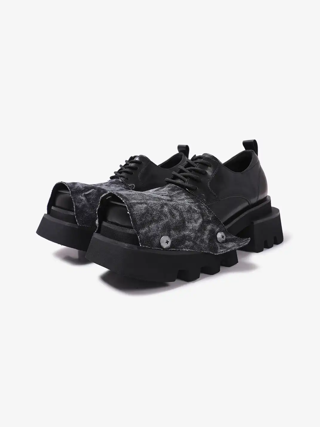 PINJIAHUI | Removable Washed Panel Chunky Lug Sole Derby Shoes