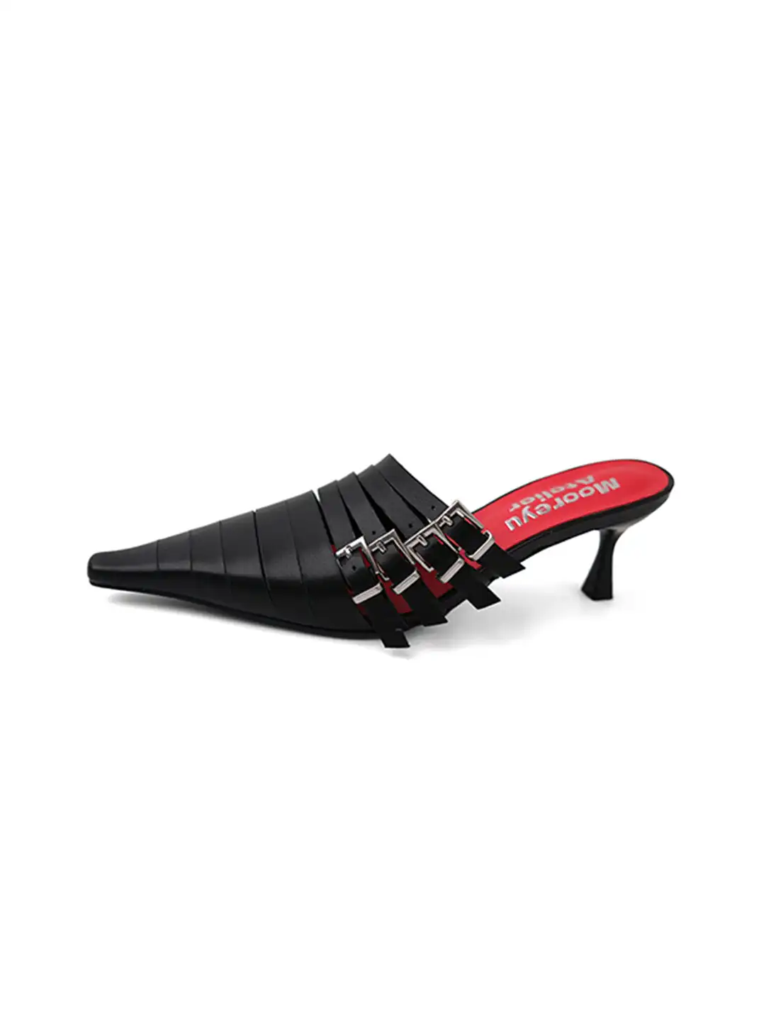 Mooreyu Atelier | Leather Pointed Toe Buckle Stiletto Pumps