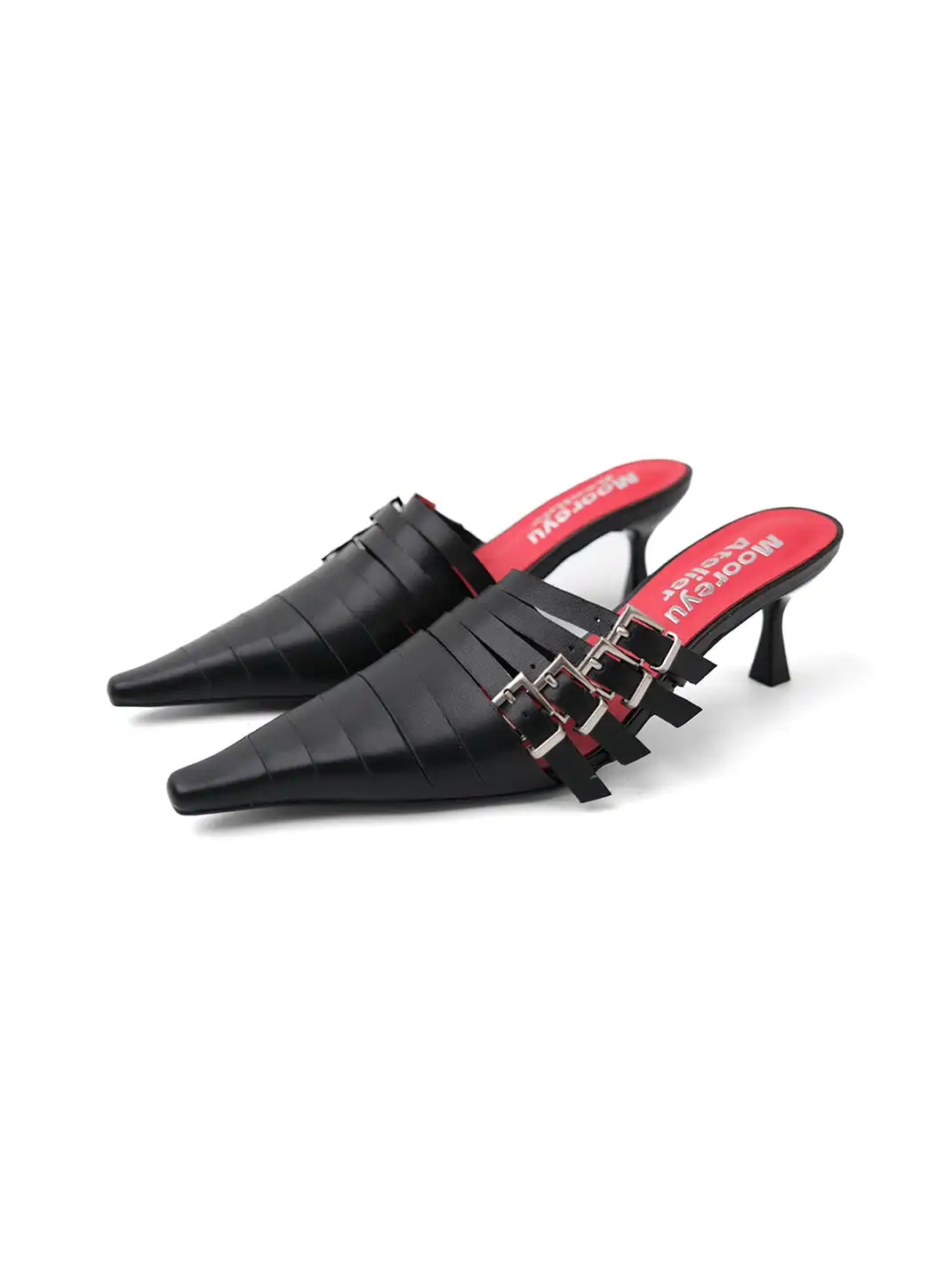Mooreyu Atelier | Leather Pointed Toe Buckle Stiletto Pumps