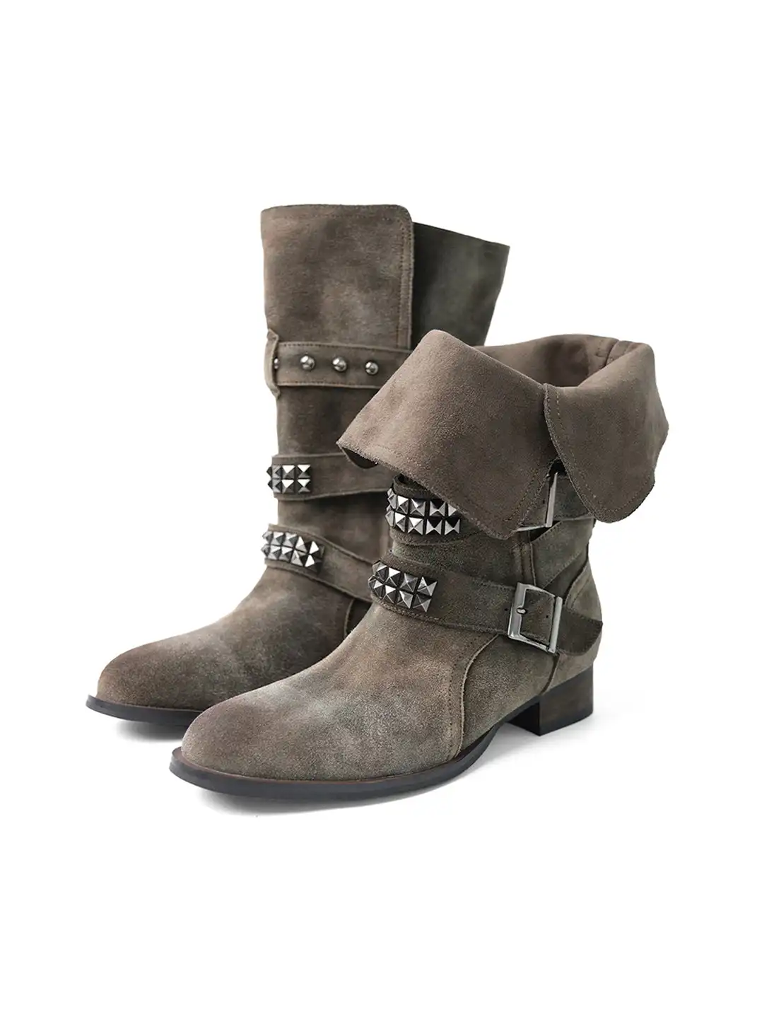 Mooreyu Atelier | Suede Leather Buckle Knight Boots
