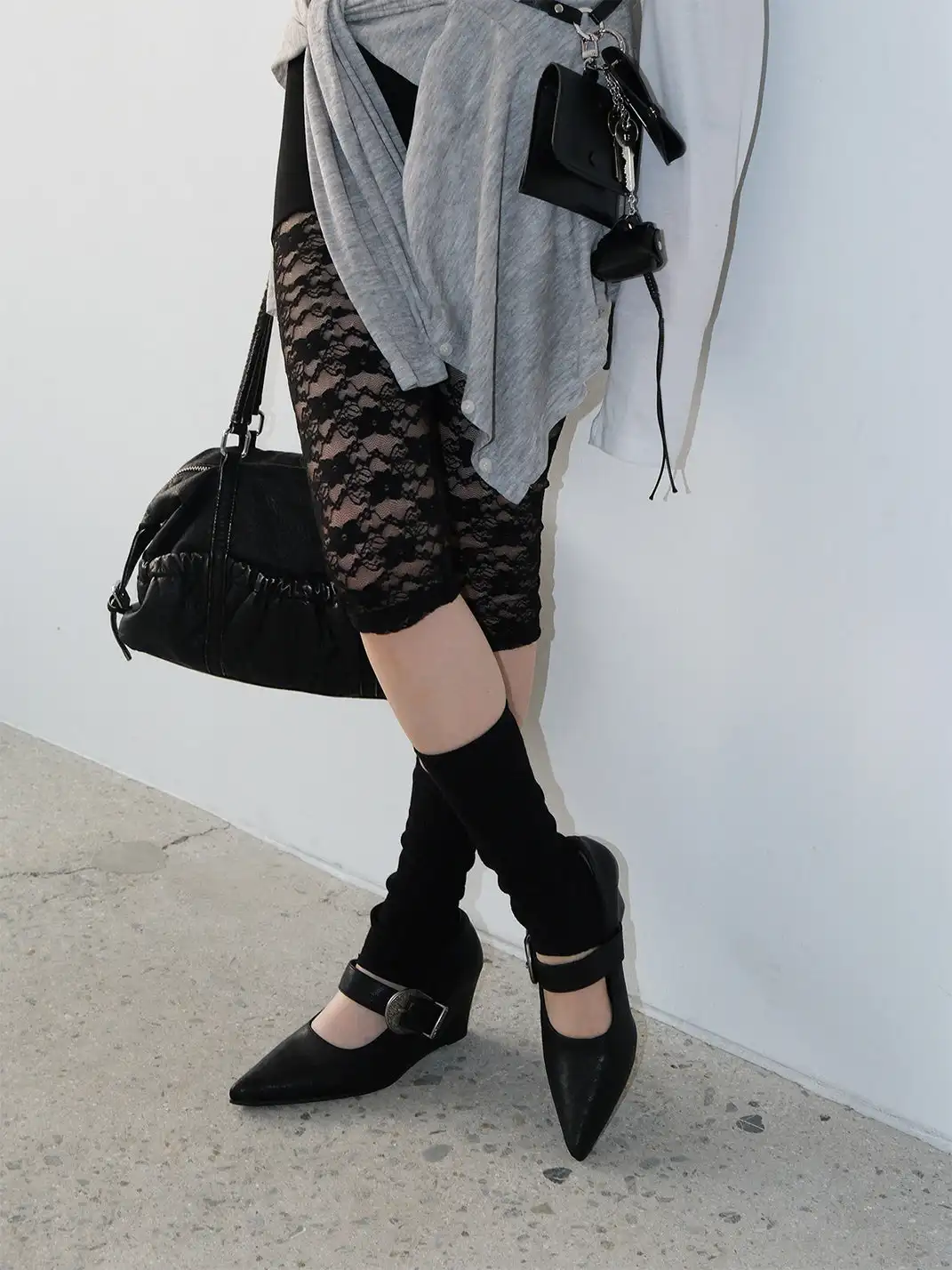 Mooreyu Atelier | Pointed Toe Buckle Wedge Heel Pumps