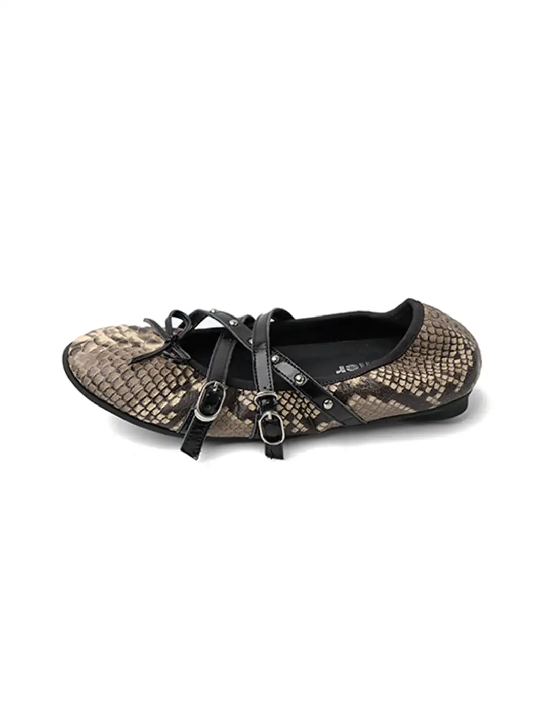Mooreyu Atelier | Snake Print Bow Cross Strap Flats