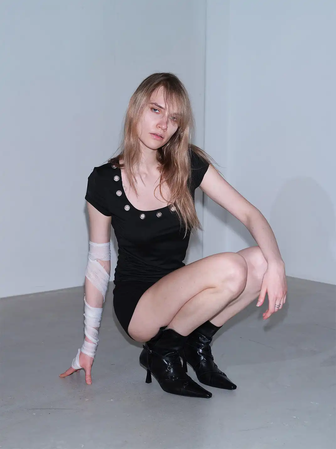 Mooreyu Atelier | Full Grain Leather Buckle Pointed Toe Stiletto Heel Boots