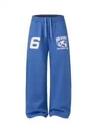 NOVACAM | Embroidered Flocked Print Curved Wide-Leg Pants