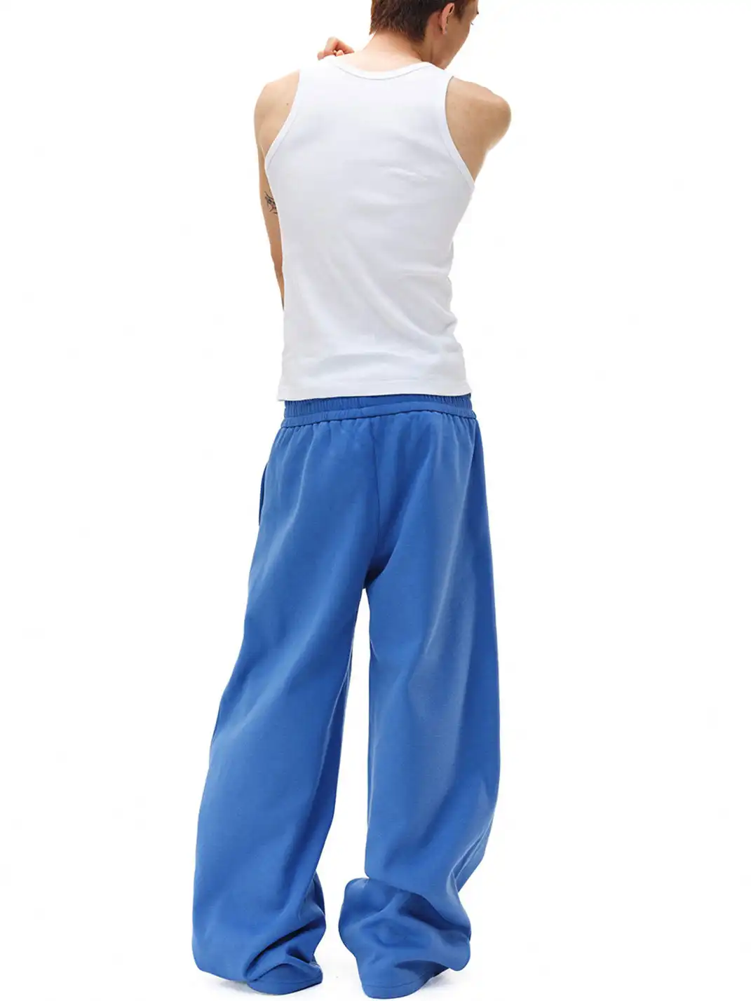 NOVACAM | Embroidered Flocked Print Curved Wide-Leg Pants