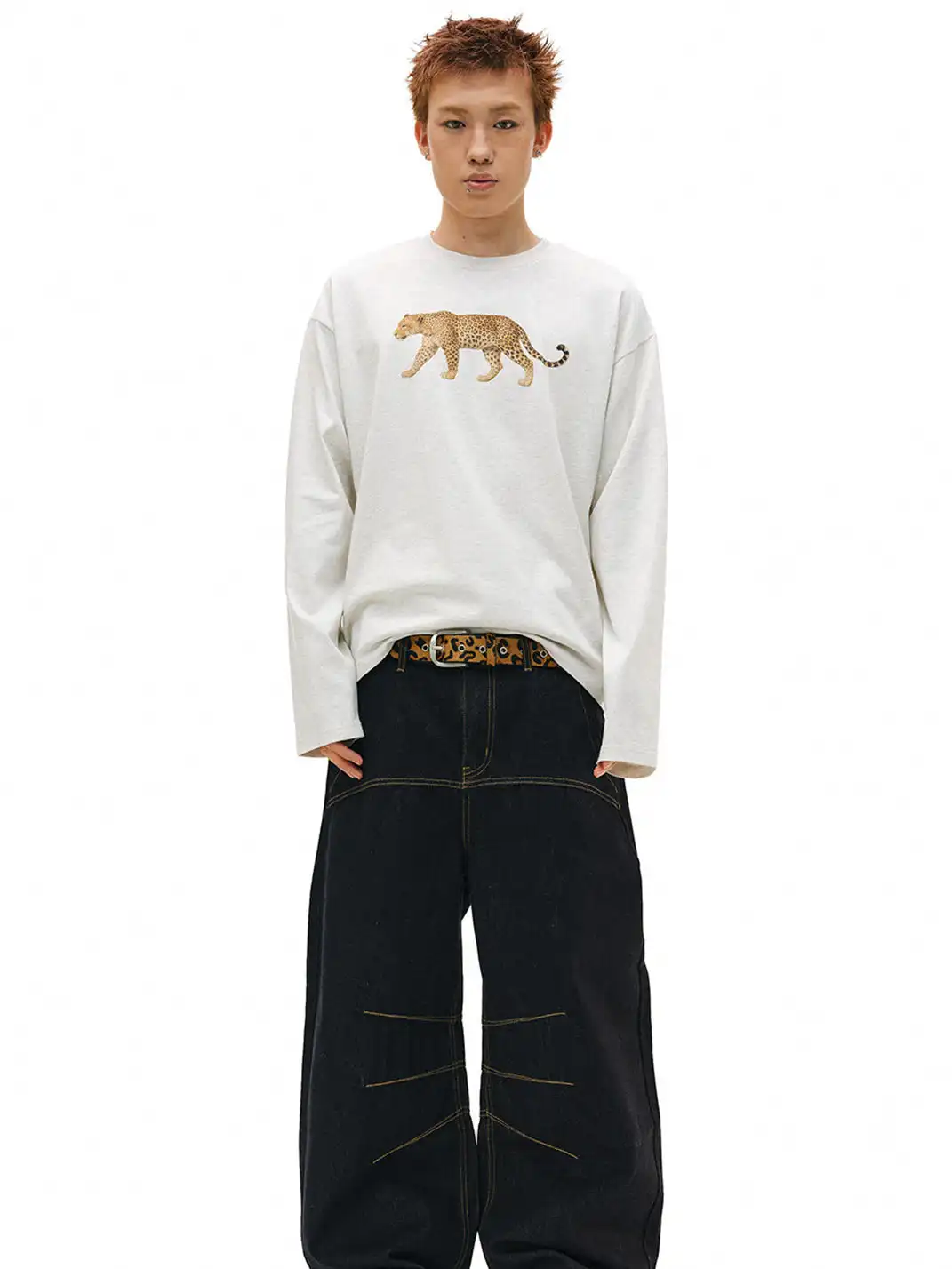 NOVACAM | Leopard Print Long Sleeve T-Shirt