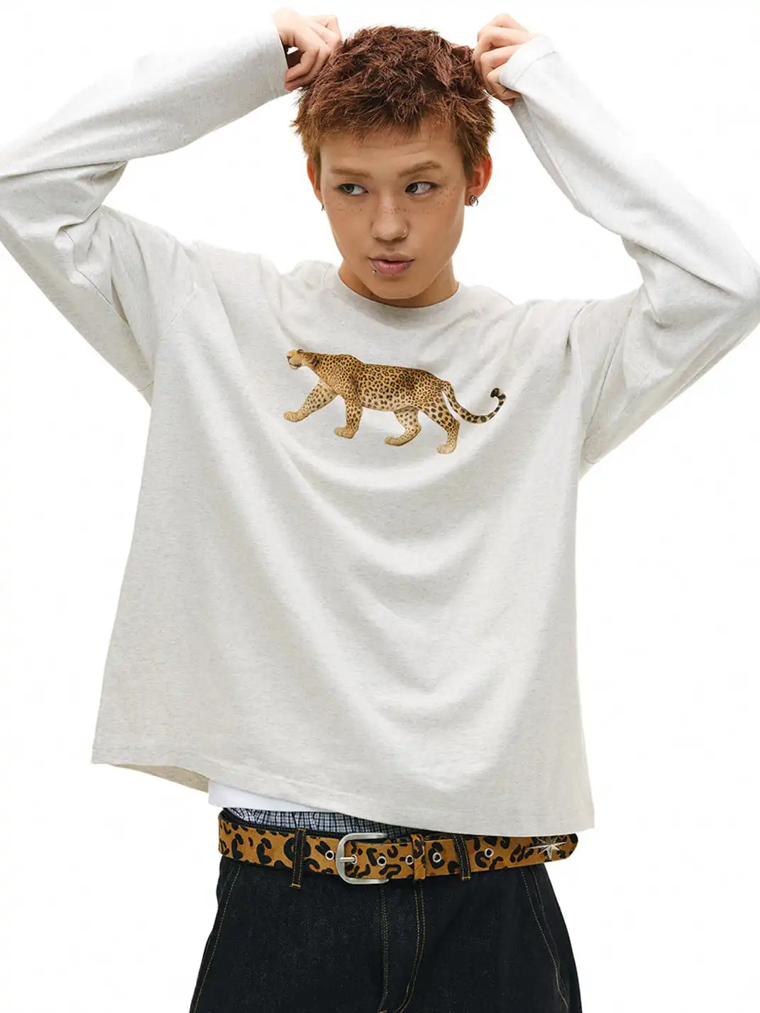 NOVACAM | Leopard Print Long Sleeve T-Shirt