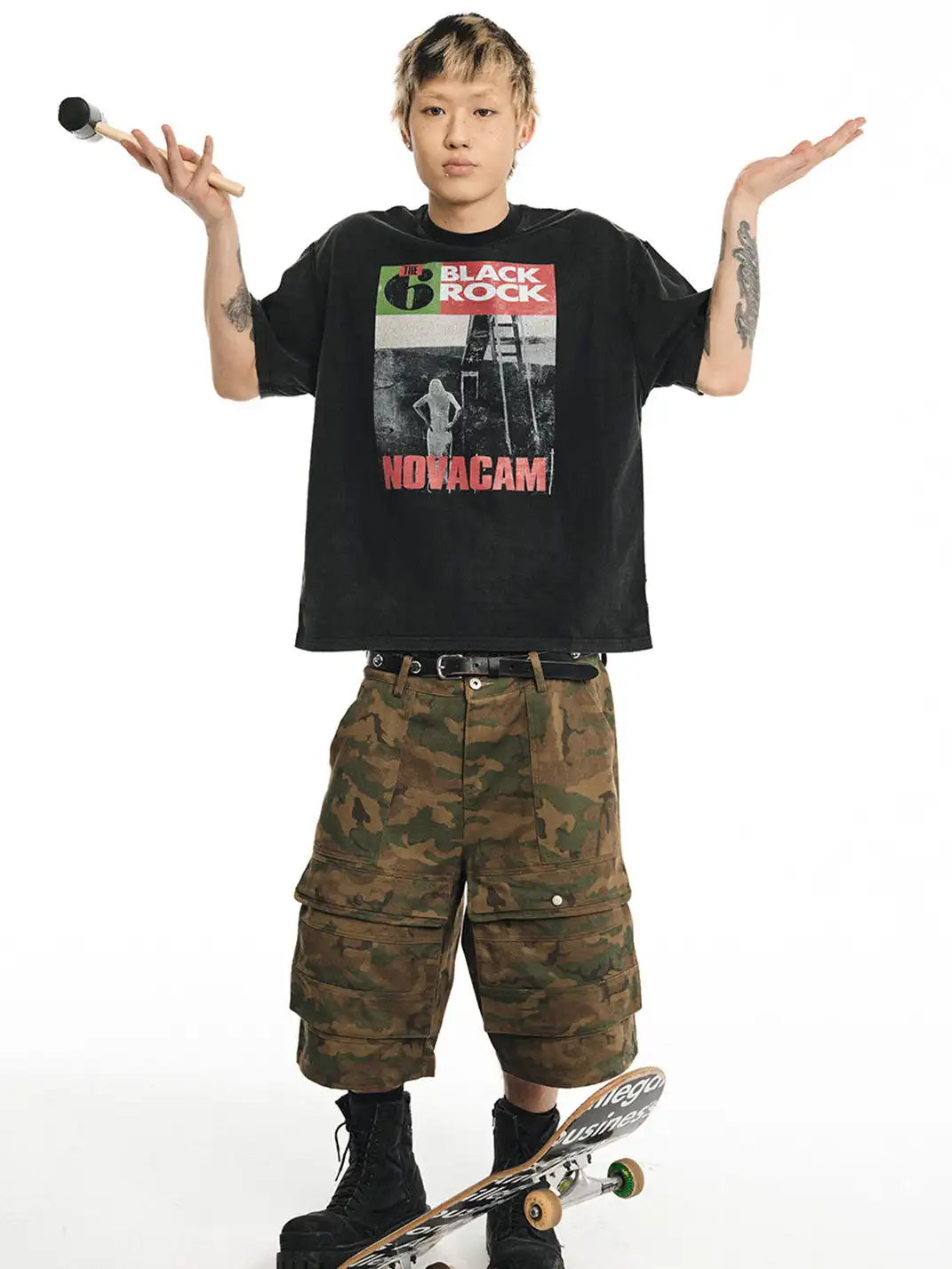 NOVACAM | Rock Print Reverse Stitch Short Sleeve T-Shirt