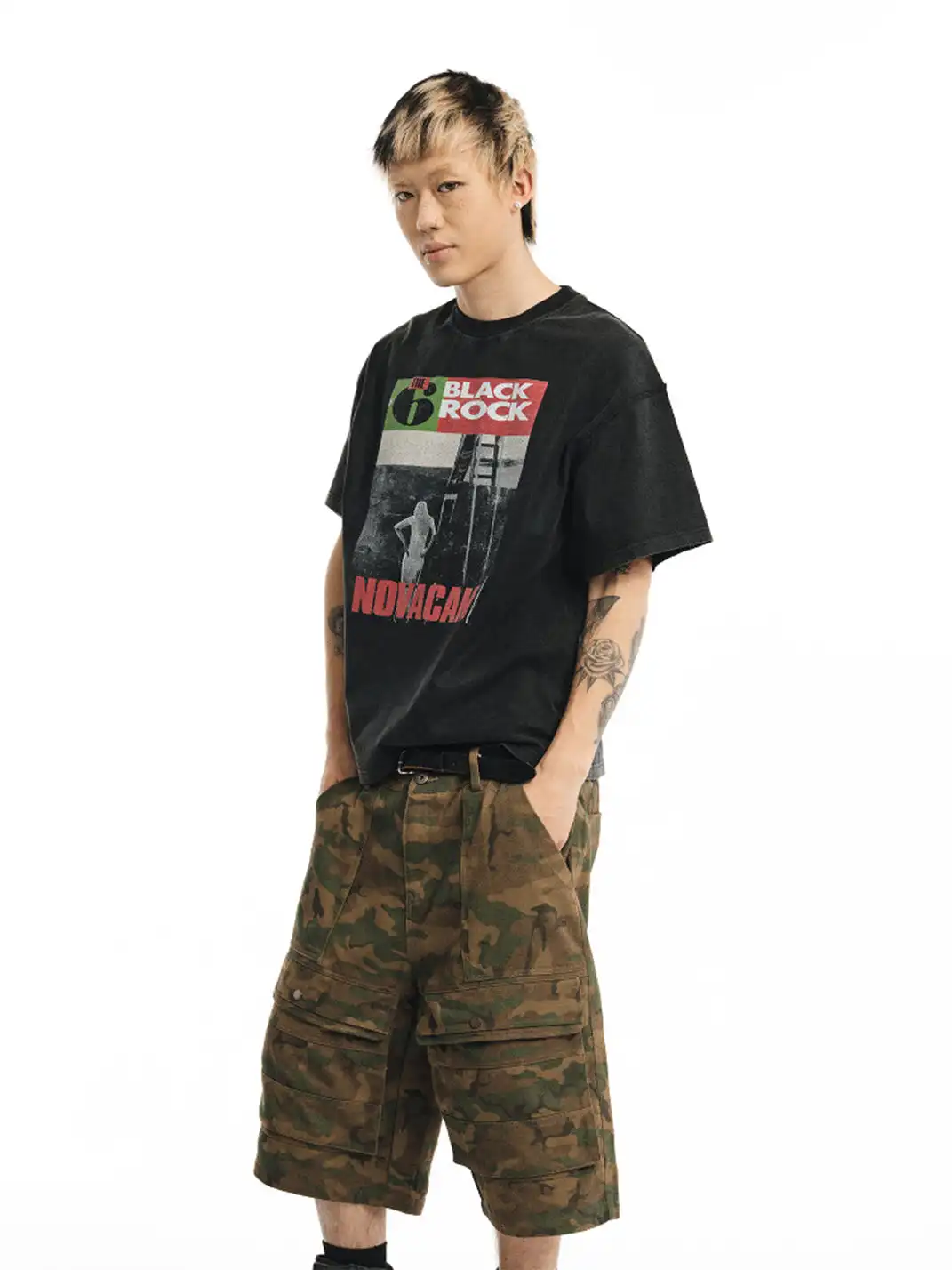 NOVACAM | Rock Print Reverse Stitch Short Sleeve T-Shirt
