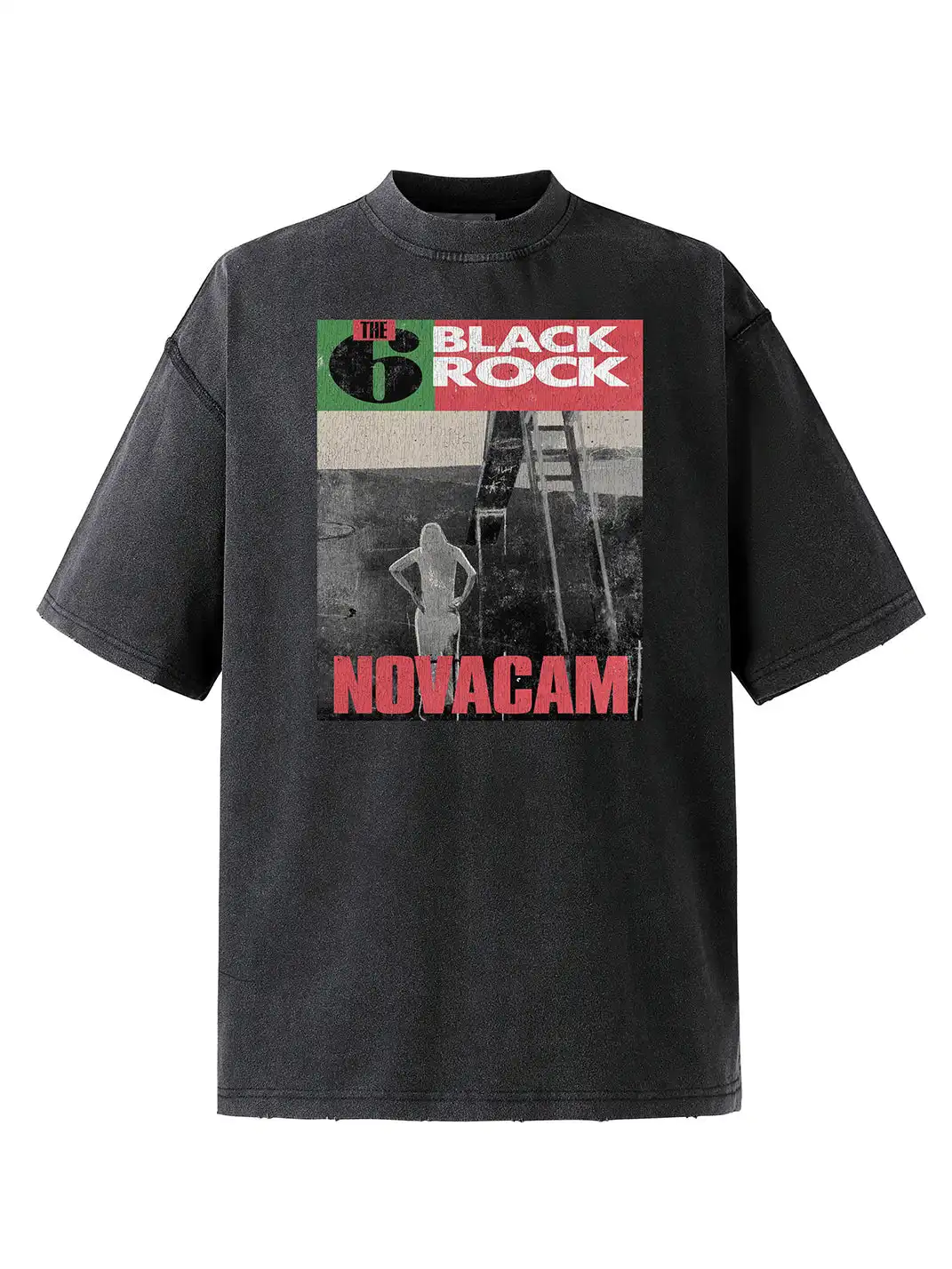 NOVACAM | Rock Print Reverse Stitch Short Sleeve T-Shirt