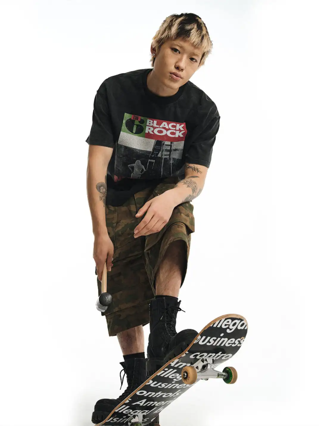 NOVACAM | Rock Print Reverse Stitch Short Sleeve T-Shirt
