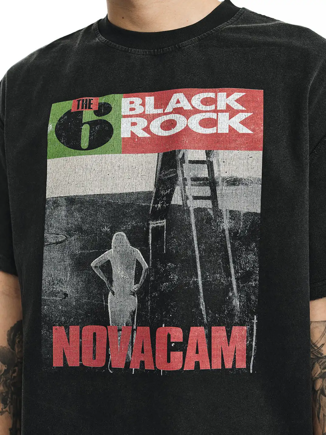 NOVACAM | Rock Print Reverse Stitch Short Sleeve T-Shirt