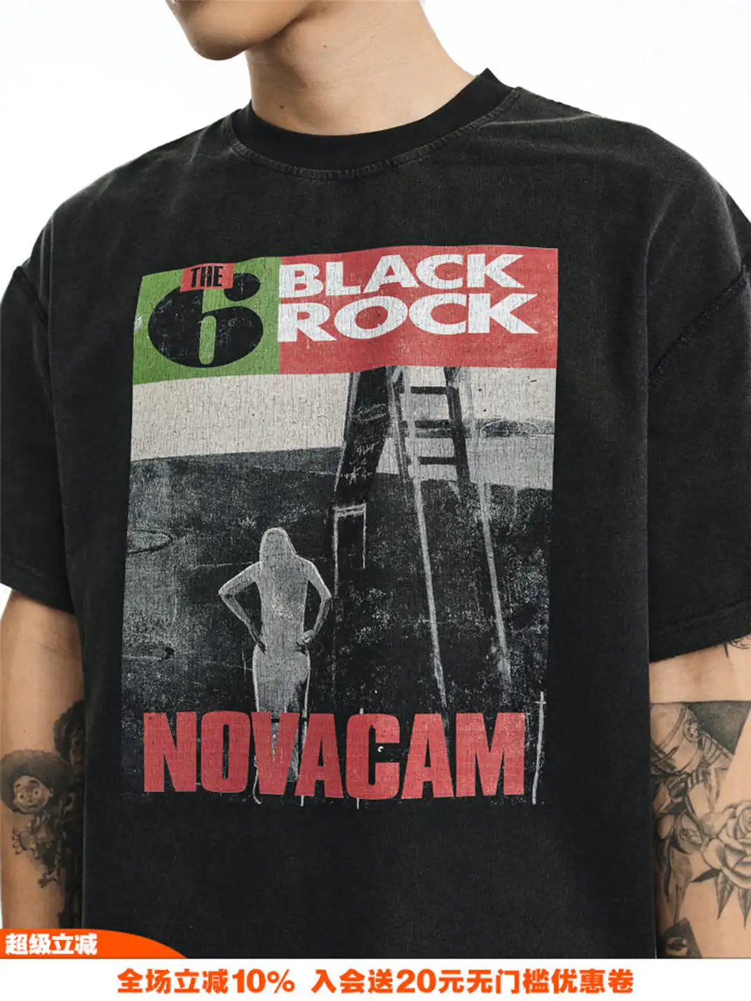 NOVACAM | Rock Print Reverse Stitch Short Sleeve T-Shirt