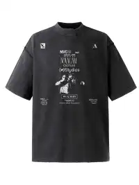 NOVACAM | Cracked Print Reverse Stitch Short Sleeve T-Shirt