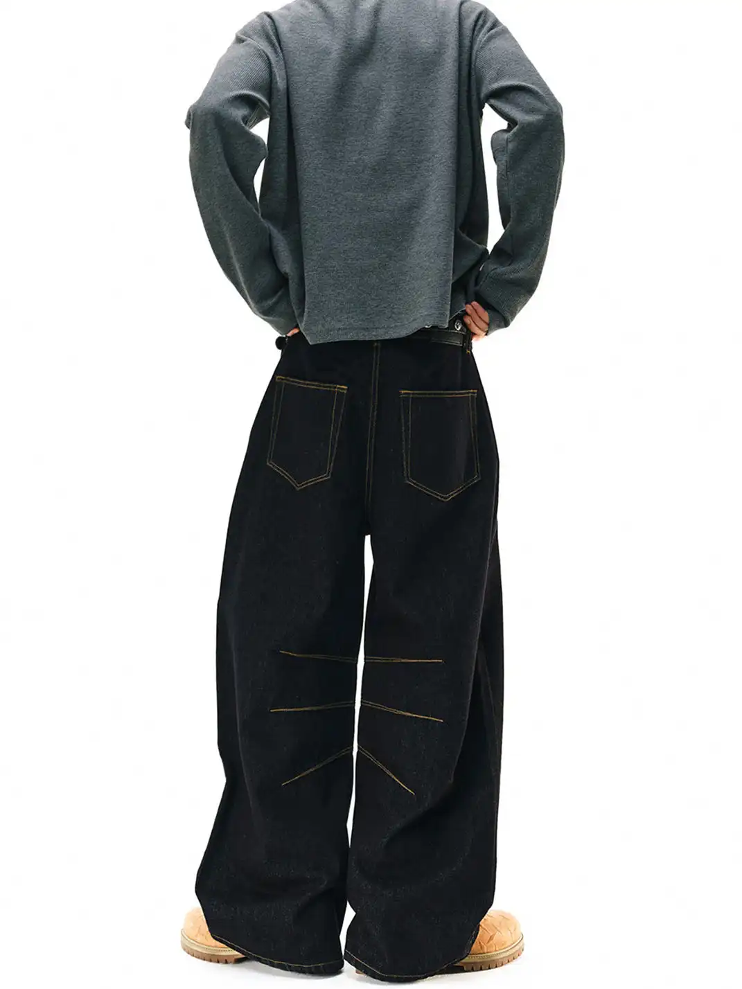 NOVACAM | Slub Texture Curved Wide-Leg Jeans