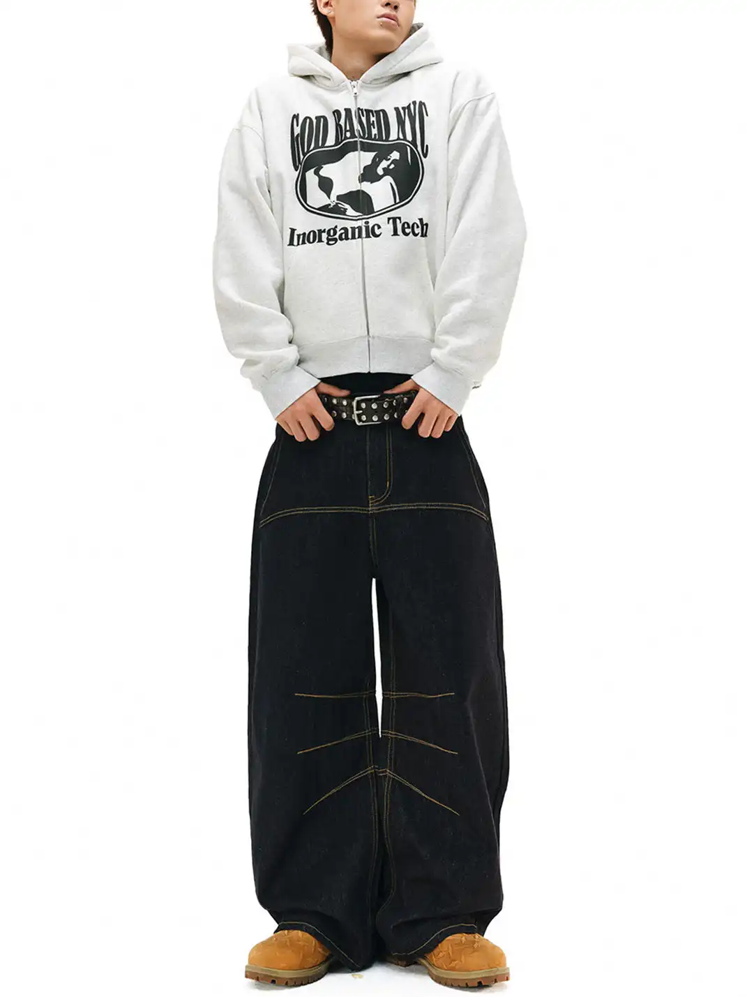 NOVACAM | Slub Texture Curved Wide-Leg Jeans