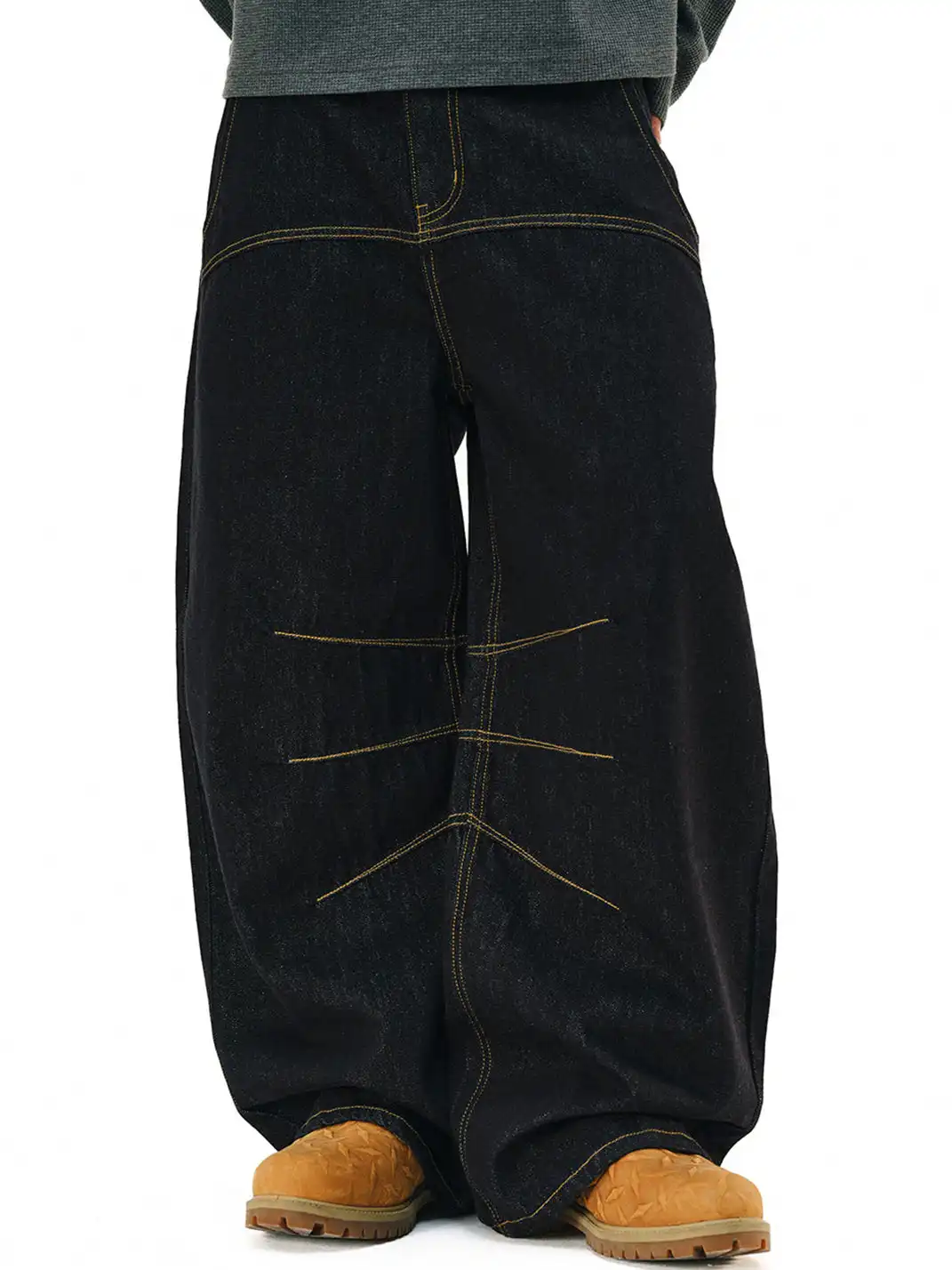 NOVACAM | Slub Texture Curved Wide-Leg Jeans