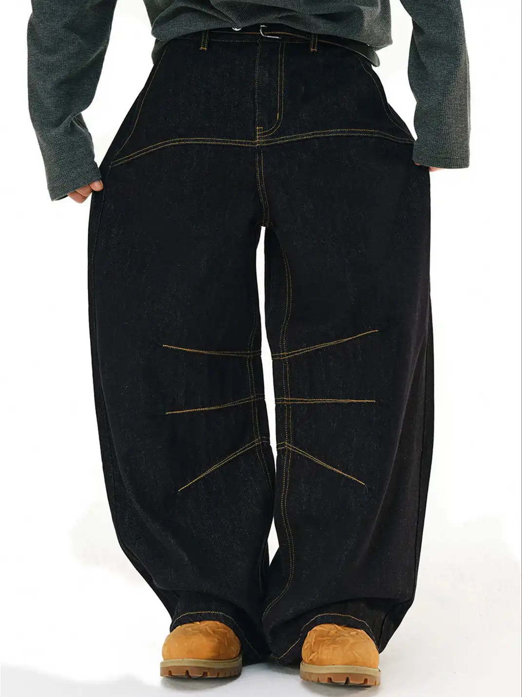 NOVACAM | Slub Texture Curved Wide-Leg Jeans