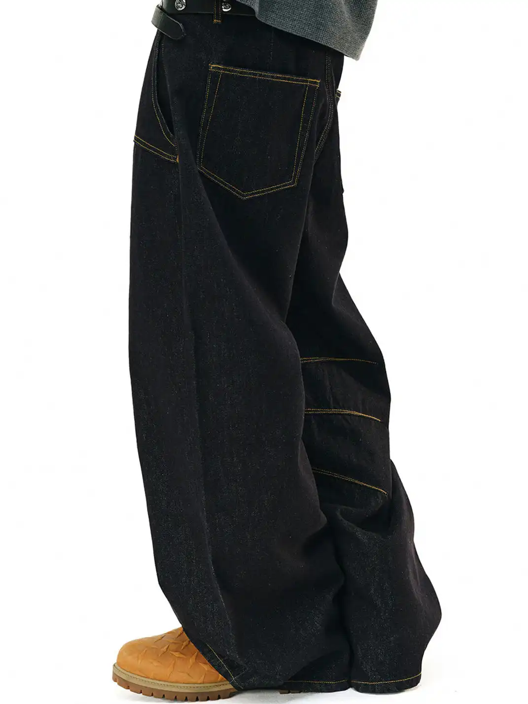 NOVACAM | Slub Texture Curved Wide-Leg Jeans