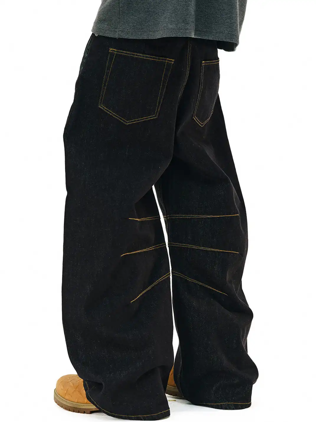 NOVACAM | Slub Texture Curved Wide-Leg Jeans