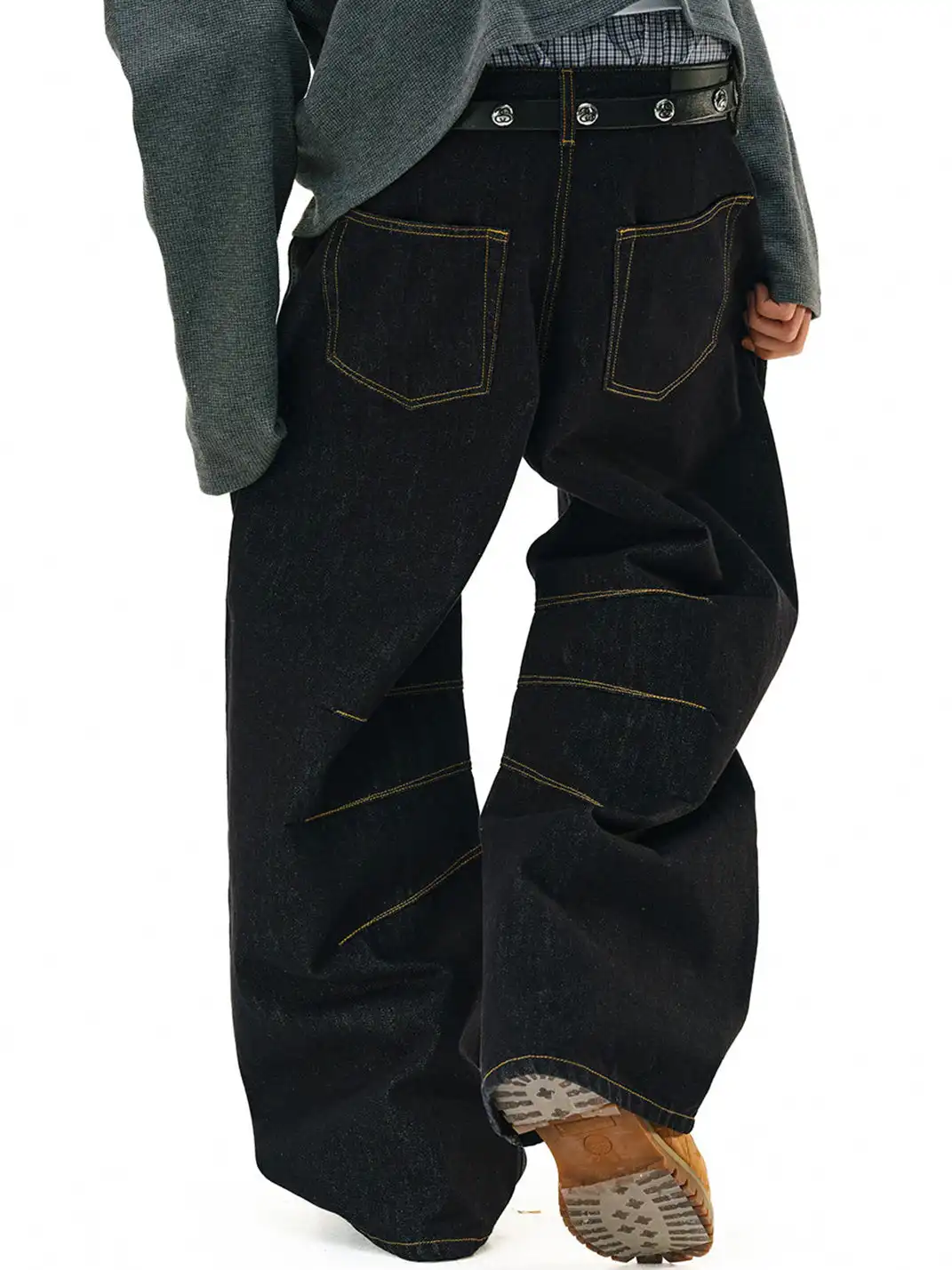 NOVACAM | Slub Texture Curved Wide-Leg Jeans