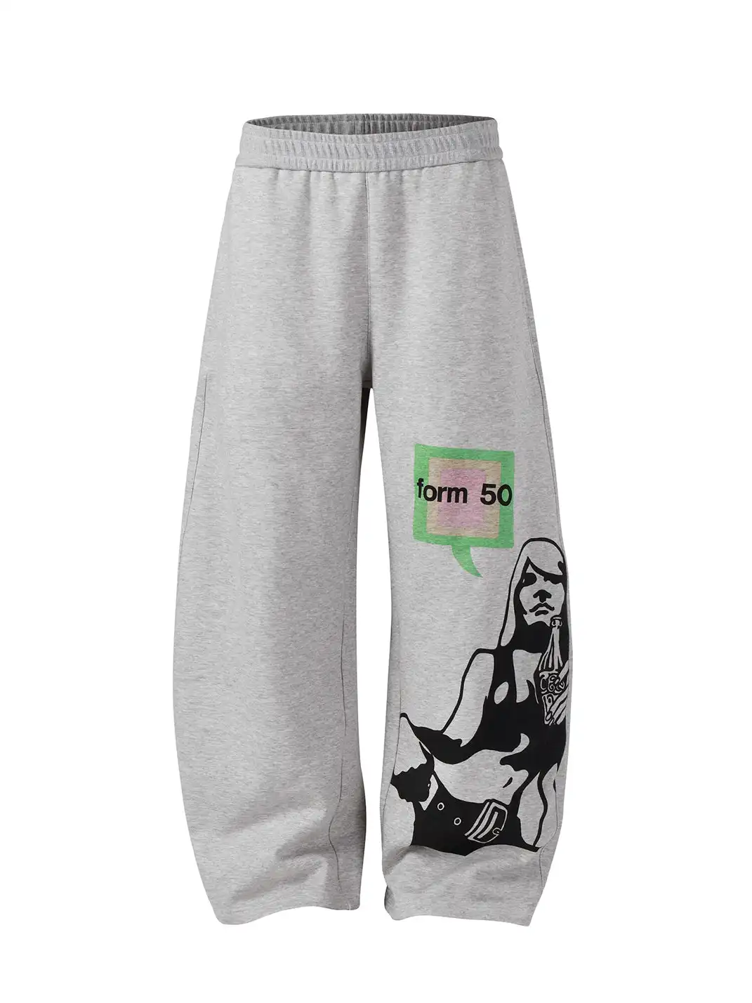 NOVACAM | Portrait Print Curved Wide-Leg Sweatpants