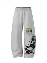 NOVACAM | Portrait Print Curved Wide-Leg Sweatpants