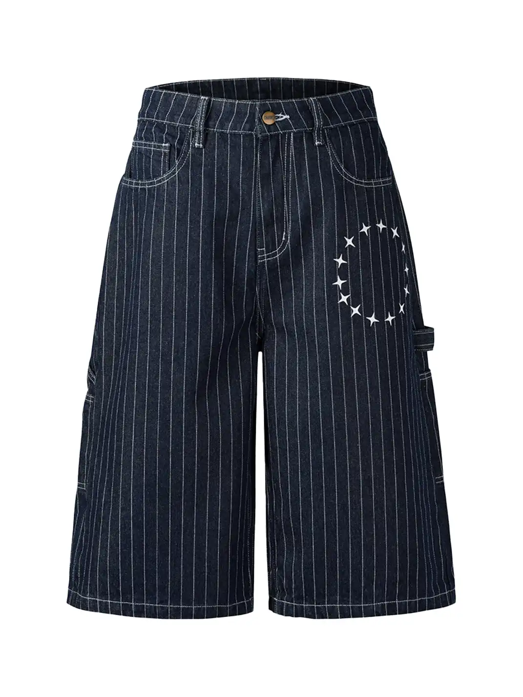 NOVACAM | Vertical Stripe Star Print Cropped Jeans