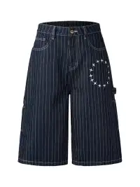 NOVACAM | Vertical Stripe Star Print Cropped Jeans