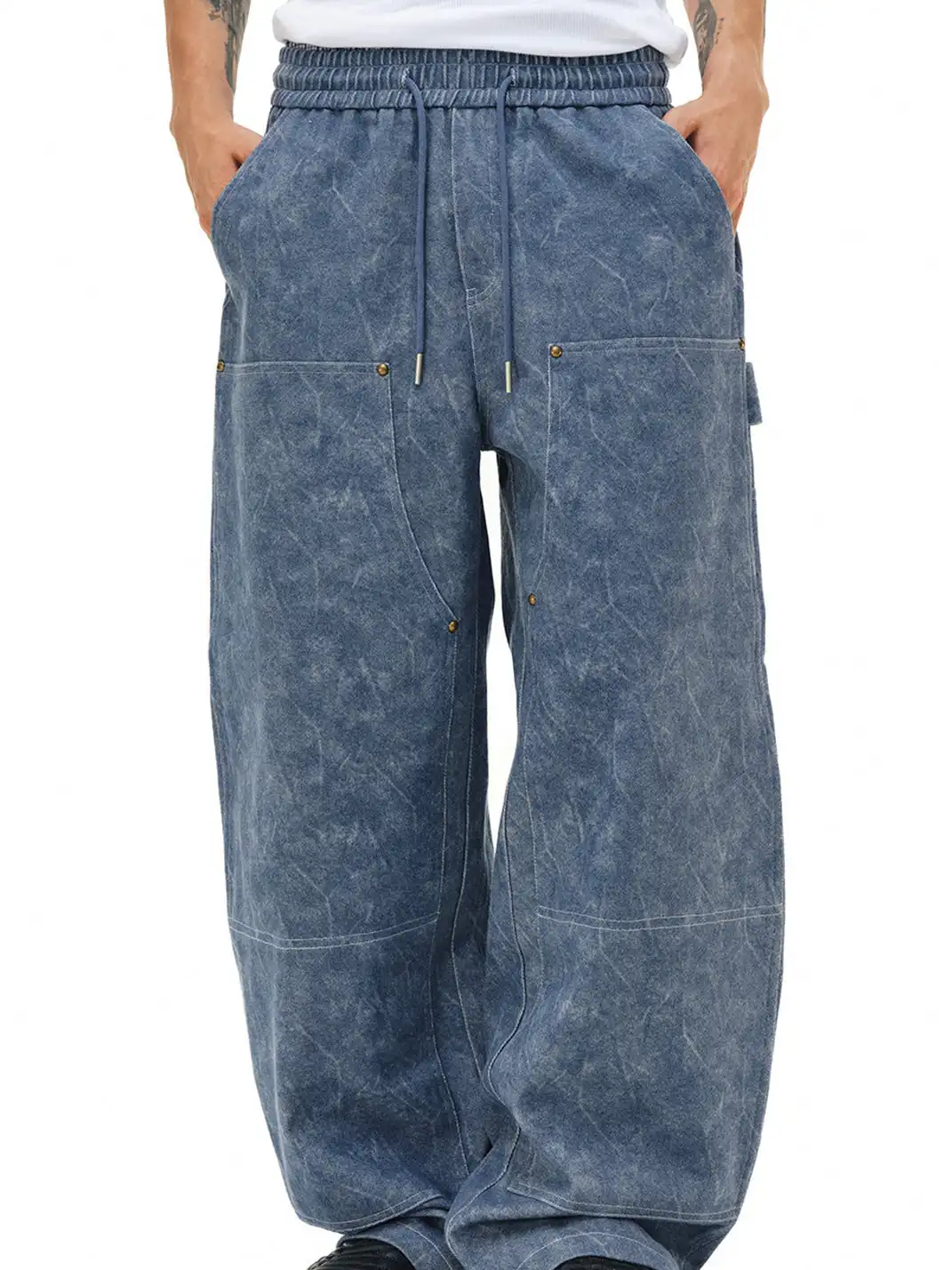 NOVACAM | Water Ripple Twill Curved Drawstring Cargo Pants
