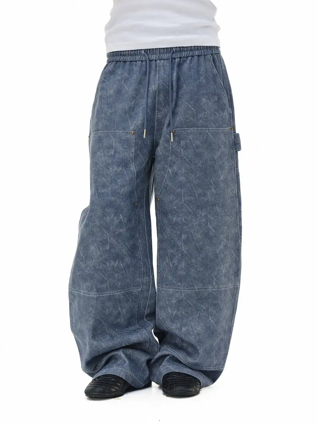 NOVACAM | Water Ripple Twill Curved Drawstring Cargo Pants