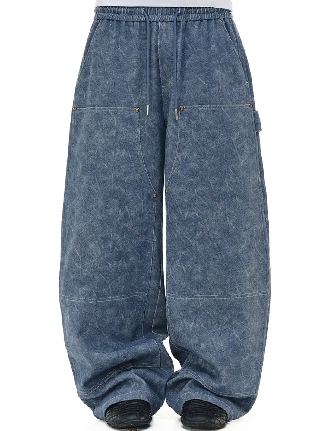 NOVACAM | Water Ripple Twill Curved Drawstring Cargo Pants