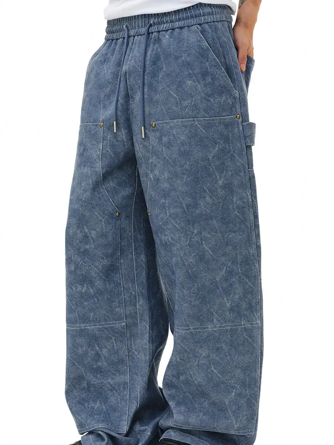 NOVACAM | Water Ripple Twill Curved Drawstring Cargo Pants