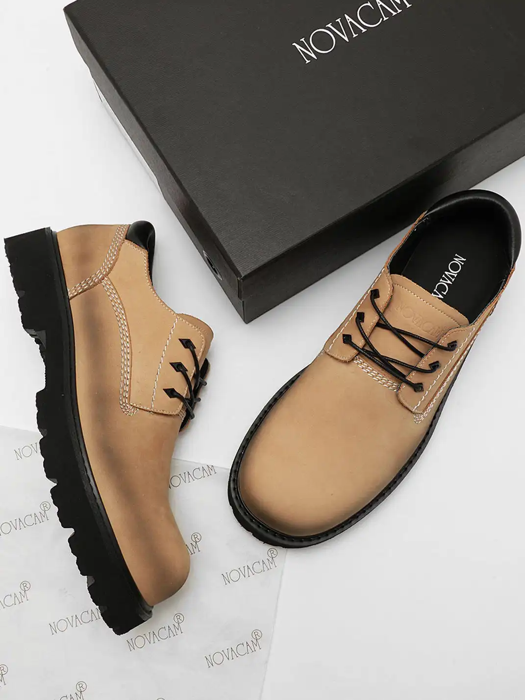 NOVACAM | Vintage Full-Grain Leather Round Toe Derby Shoes
