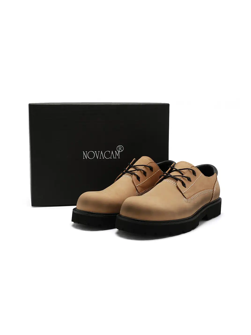 NOVACAM | Vintage Full-Grain Leather Round Toe Derby Shoes