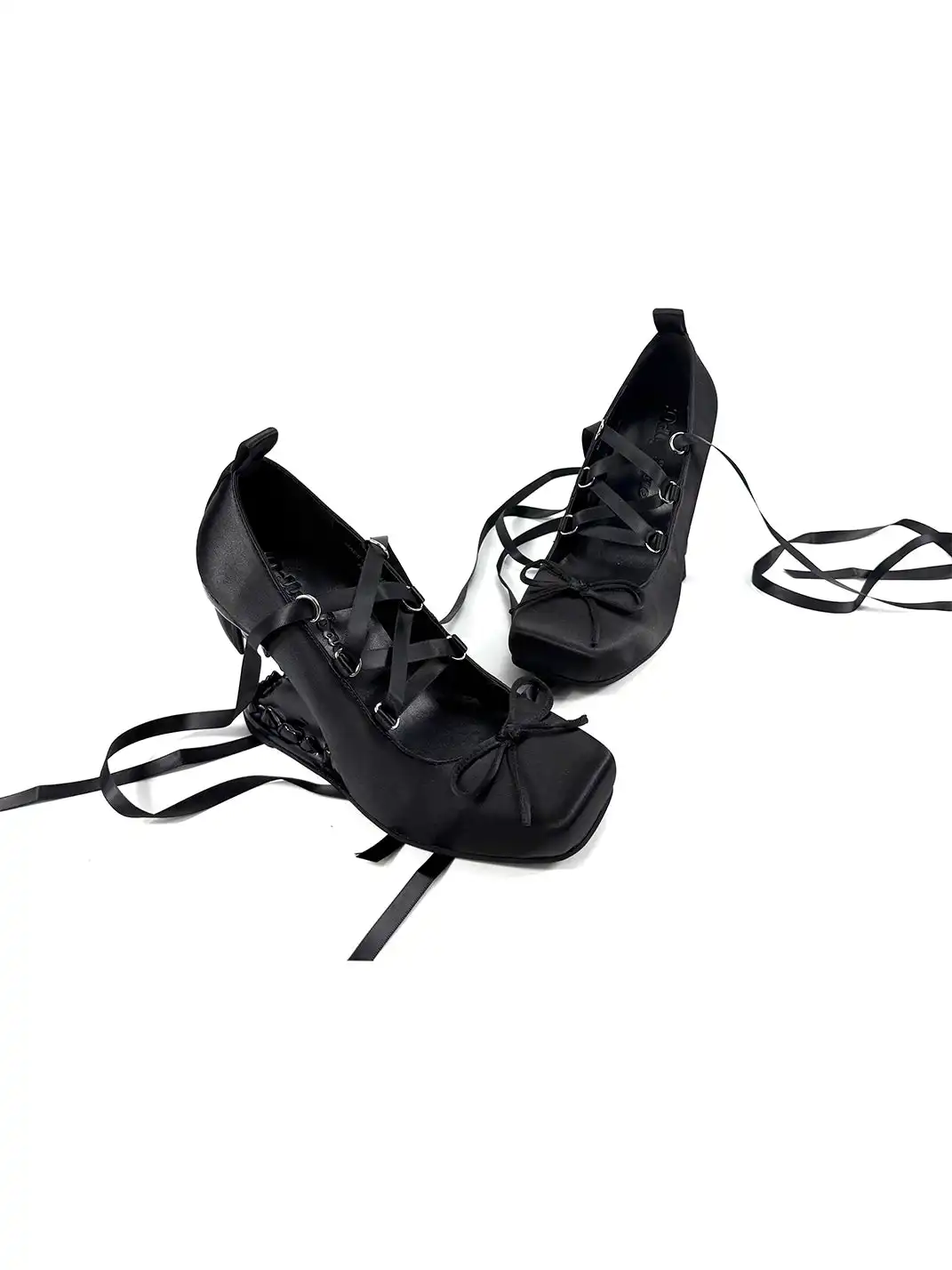 Dolly Bae | Lace-Up Square Toe Satin High Heels