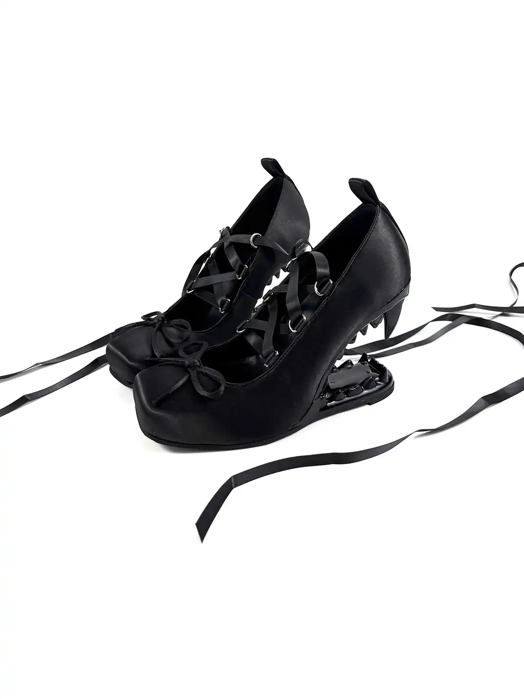 Dolly Bae | Lace-Up Square Toe Satin High Heels