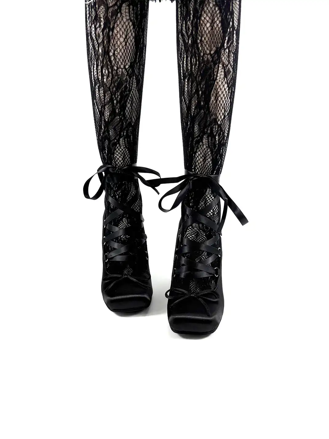 Dolly Bae | Lace-Up Square Toe Satin High Heels