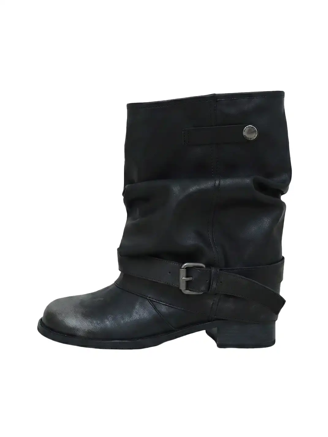 Mooreyu | Denim Ruched Slouchy Chunky Heel Boots