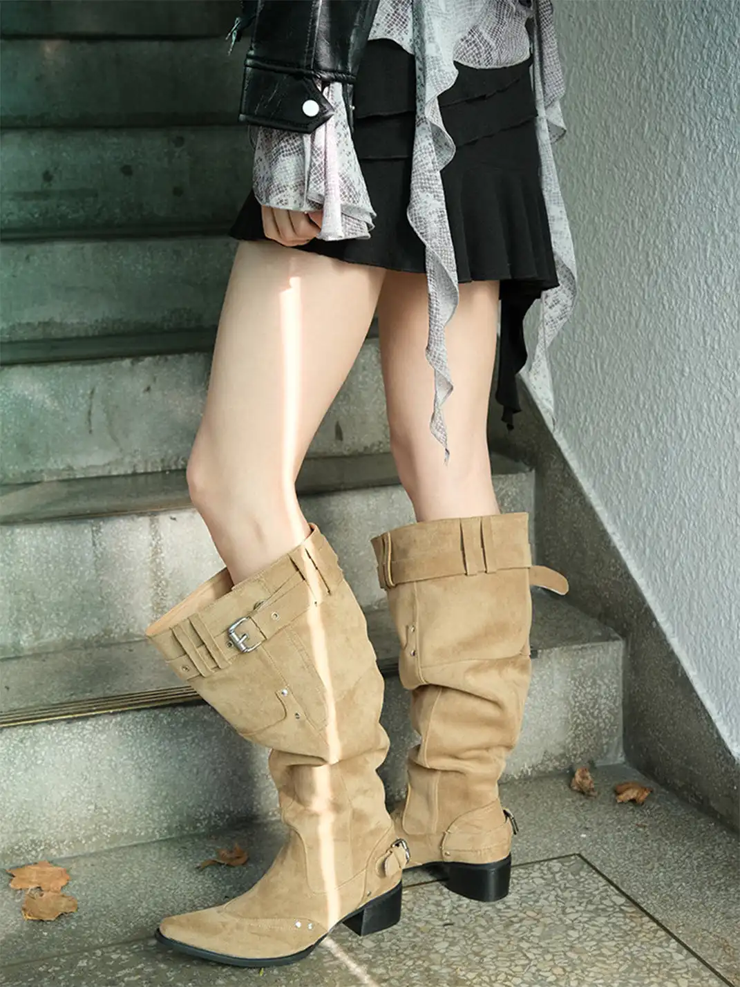Mooreyu | Suede Pointed Toe Slouchy Boots