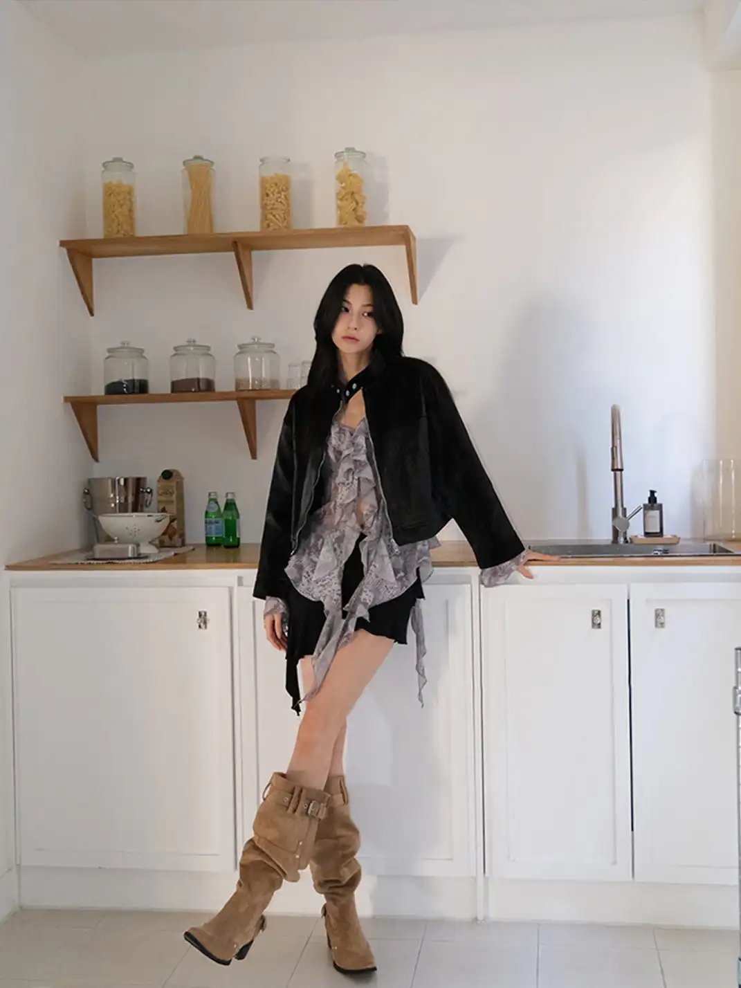 Mooreyu | Suede Pointed Toe Slouchy Boots