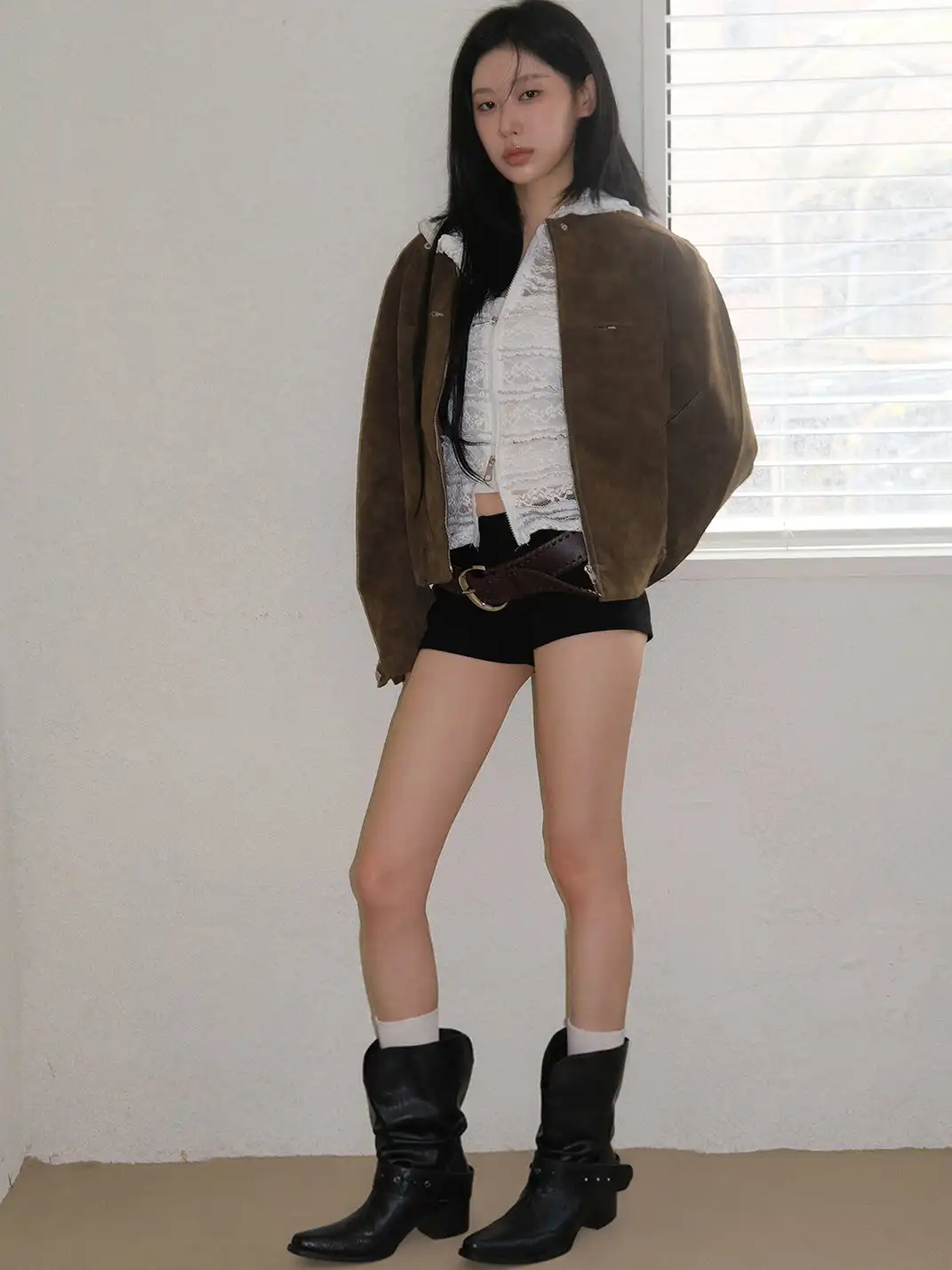 Mooreyu | Pointed Toe Cowhide Knight Boots