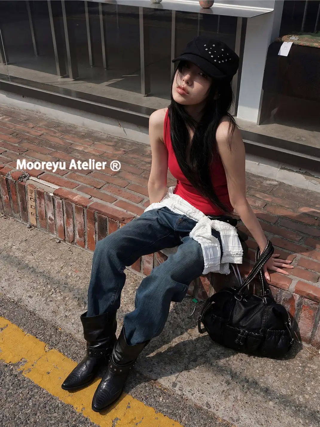 Mooreyu | Pointed Toe Cowhide Knight Boots