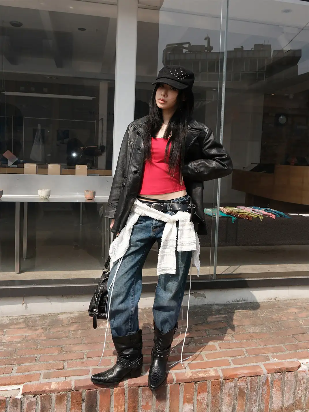 Mooreyu | Pointed Toe Cowhide Knight Boots